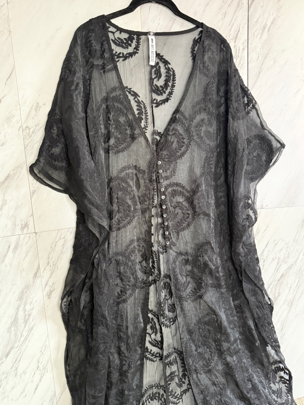 Lord & Taylor Design Lab Sheer Embroidered Black Maxi Duster SZ S - Picture 3 of 8